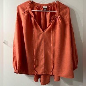 A New Day Raglan Long-Sleeve Tie-Front top. Large. Coral.